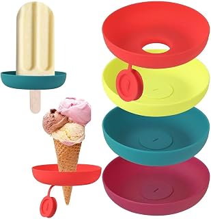 4pcs Silicone Ice Cream Cone Holders – Leak-Proof Popsicle Stands with Drip Covers, Portable Dessert Tray, Random Color