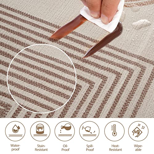 Rustic Farmhouse Kitchen Dining Room Table Cloth Rectangle Oilcloth Coffee Table Cover Stain Resistant Vinyl Easy Wipe Small Tablecloth Elegant Boho Fall Oblong Retro Geometric Pattern Aesthetic Beige #TOP2
