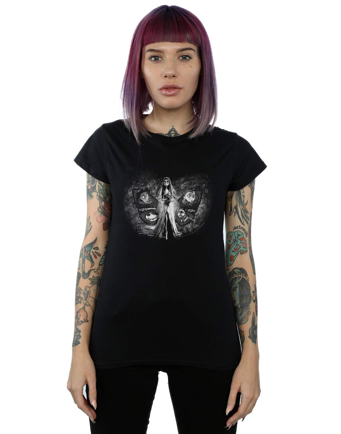 Absolute Cult Women's Black Corpse Bride Love Triangle T-Shirt Small
