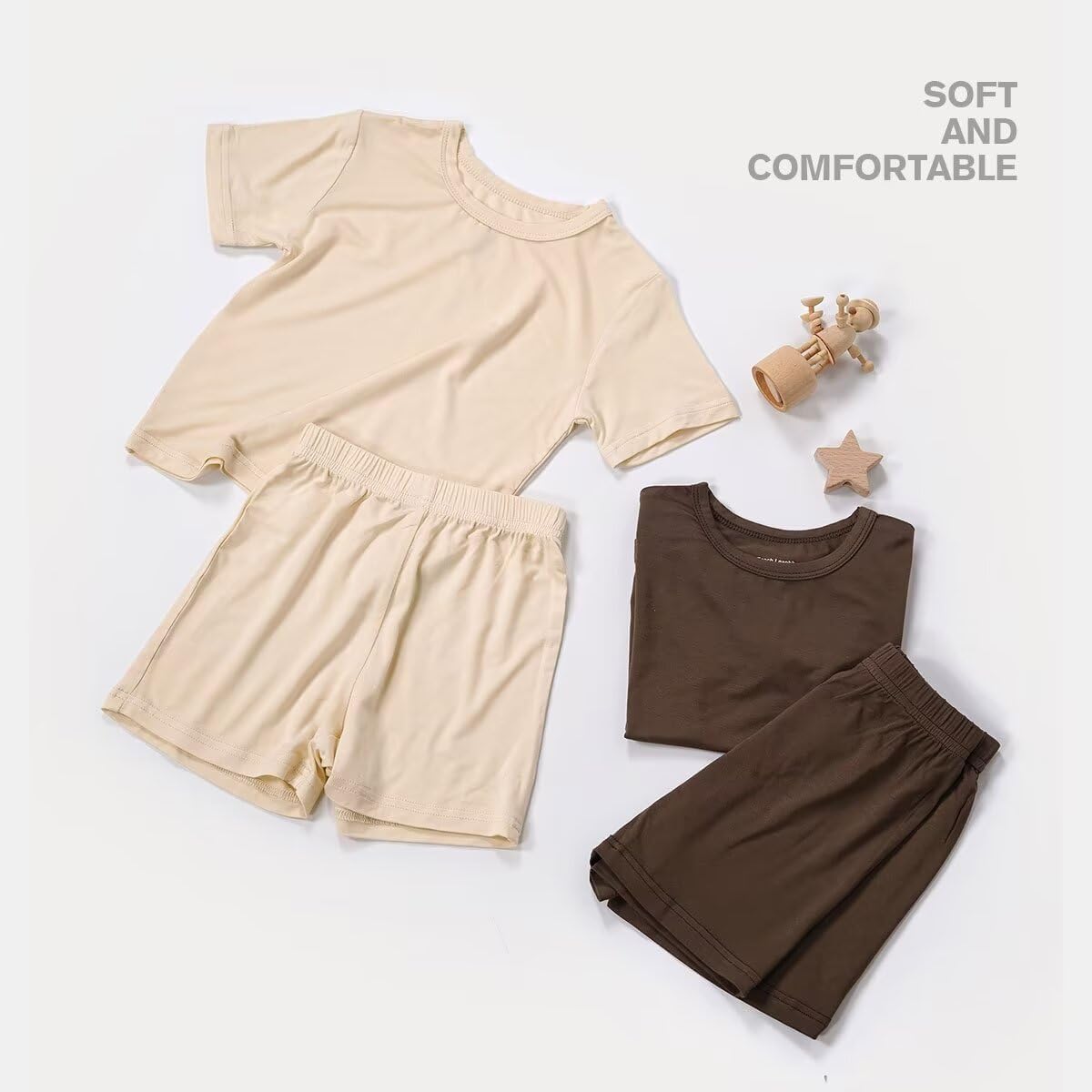 Teach Leanbh Toddler Baby Boys Girls Bamboo Viscose Pajamas Set Round Neck Short Sleeve Snug Fit Sleepwear Pjs 12M-5Y - Image 6