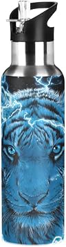 Tiger Blue Water Bottle Insulated Stainless Steel Water Bottle with Straw Lid for School Travel Sport 20 Oz