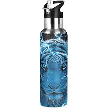 Blue Lighting Tiger Water Bottle Insulated Leakproof Stainless Steel Water Bottle with Straw Lid for School Travel Sport 20 Oz