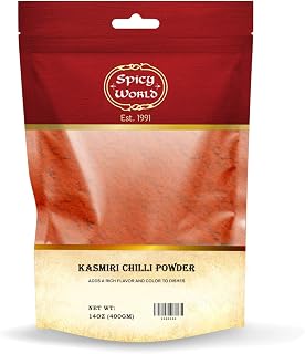 Spicy World Kashmiri Chilli Powder (Deggi Mirch, Low Heat Chilly) Ground Chili 400g (14oz) - All Natural | Salt Free | Vegan