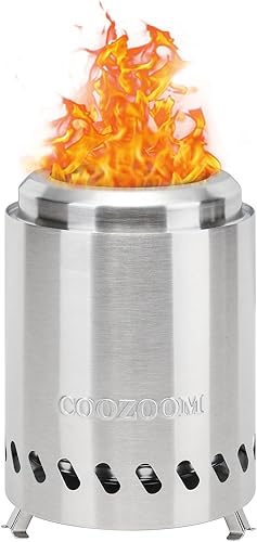 Vista 12 de Fogata portátil de mesa con soporte, de acero inoxidable de 8.6 pulgadas, mini hoguera de mesa para exteriores de baja emisión de humo, alimentada