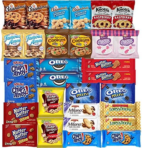 Cookies Variety Pack Bulk, Individually Wrapped Assorted Snacks, 30 Pack | Gift Box, Sampler, Bulk Cookie Assortment, Snack Packs, Christmas Gift, Care Package, Multiple Flavors