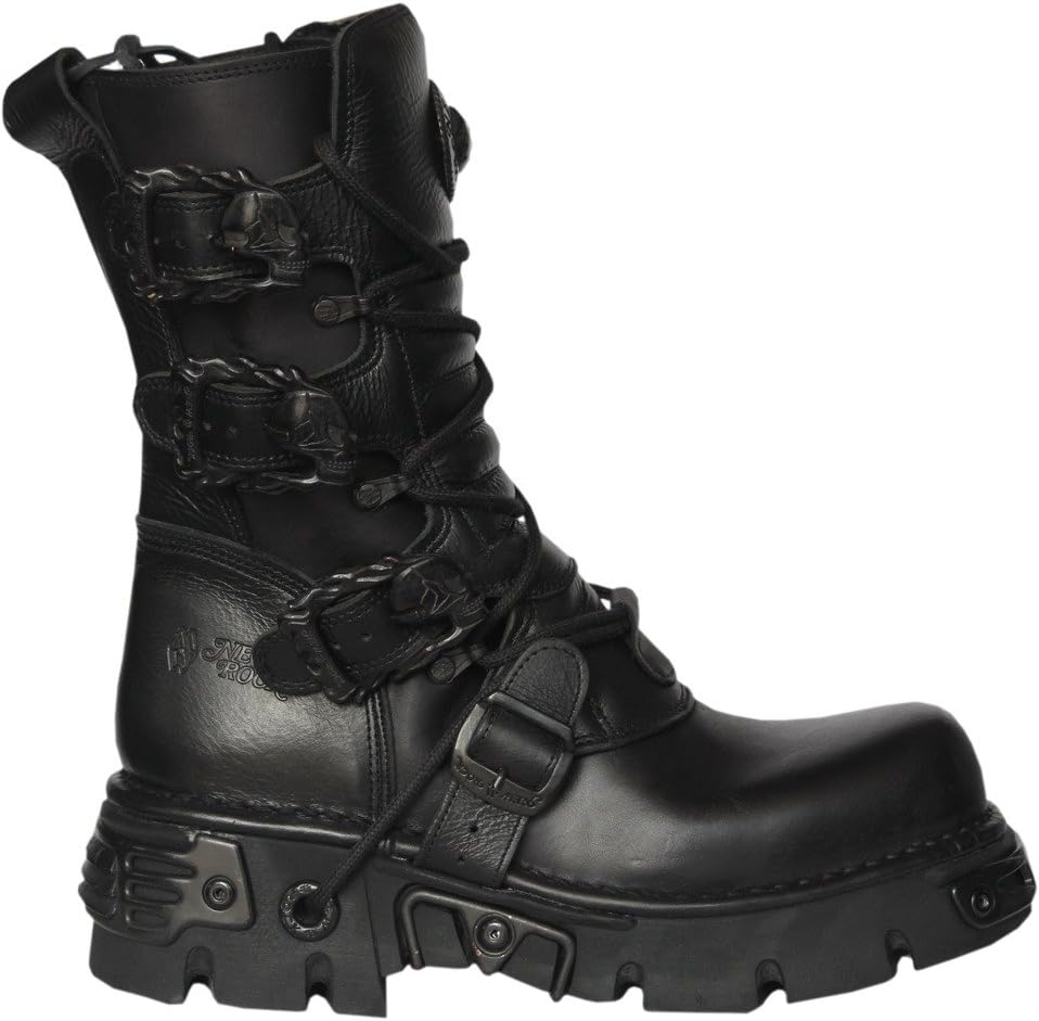 New Rock Newrock M.391 S.18 Black Metallic Reactor Punk Goth Biker Unisex Black Boots