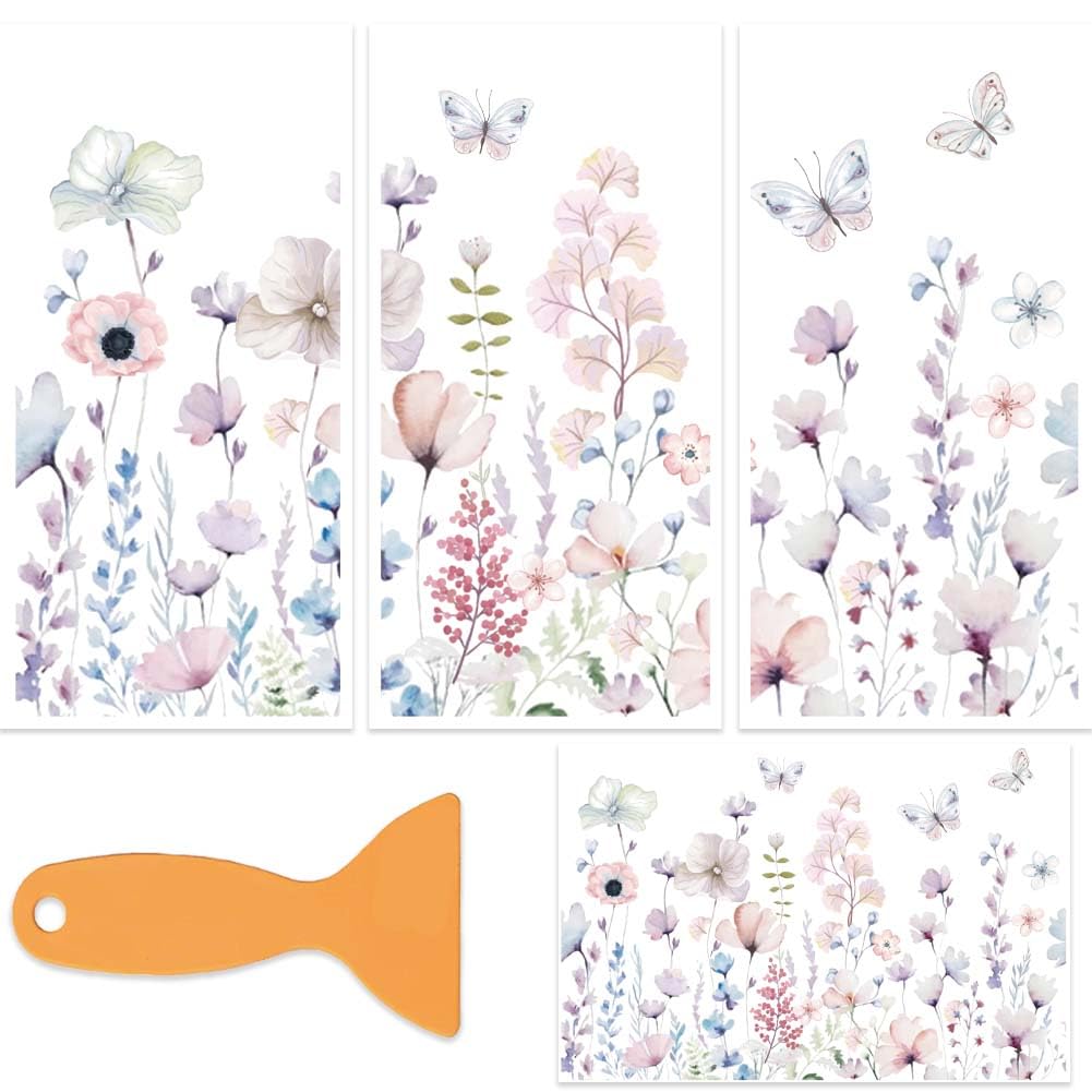 Autocollants à frotter pour meubles bois 3 planches floral arbustes motif aquarelle