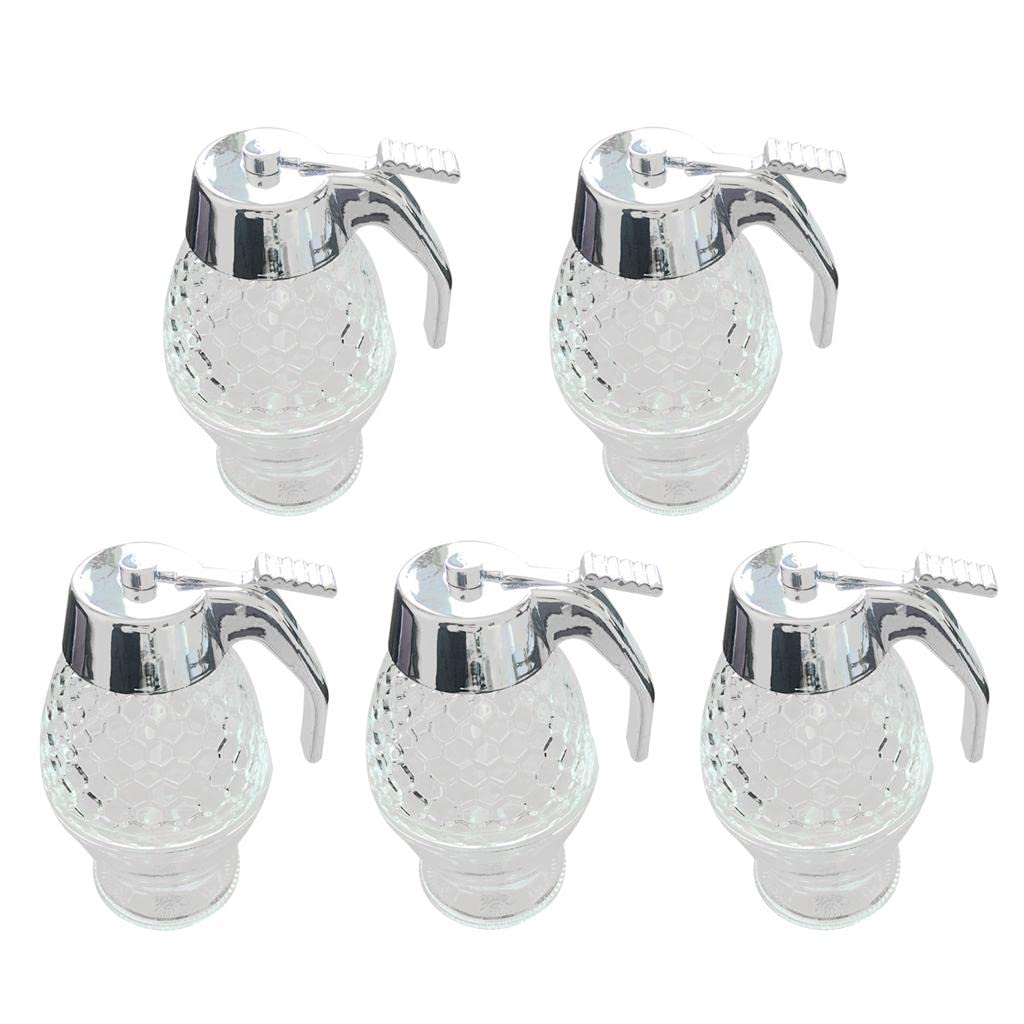 5 x 200 ml Acryl Honigsirup Spender Glas mit Ständer, Küchenspeicherbehälter, Design mit Einzeldruckhebel