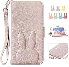 Folio Case for iPhone SE (2nd Generation, 2022)/8/7/6/6s, Flip Cover, Protective, Stylish, Simple, Card Pockets, Wallet Style, Rabbit, Women’s, Soft Thermoplastic Polyurethane, Elegant, Strap