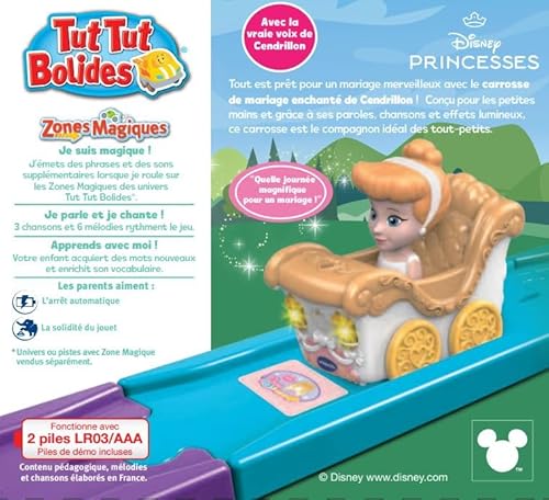 VTech - Tut Tut Bolides Disney Princesses, Le Château-Toboggan Enchanté avec Carrosse de Mariage de Cendrillon, Circuit Voitures, 2 Zones Magiques, Cadeau Enfant de 1 an à 5 Ans - Contenu en Français