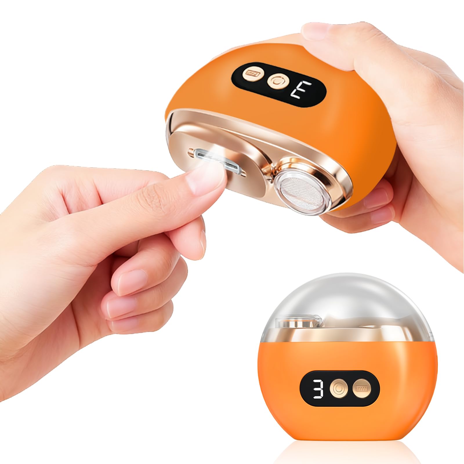 Focenat Elektrischer Nagelknipser,2 in 1 Nagelknipser elektrisch,Elektrische nagelknipser,Nagelschneider elektrisch,mit LED-Licht,3 Geschwindigkeiten,für Baby,Erwachsene Und Senioren (Orange)
