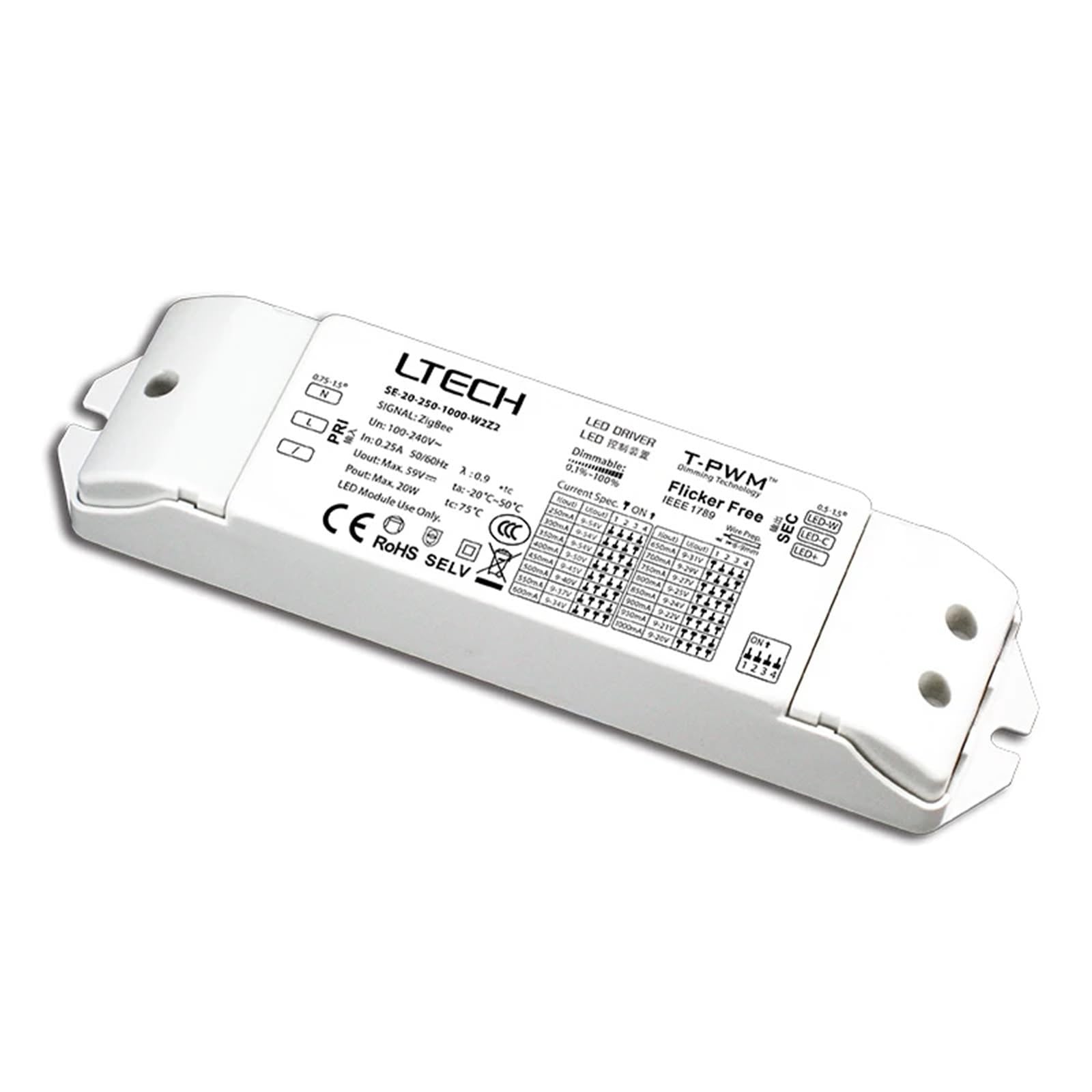 Trasformatore di Illuminazione for Driver LED Bianco sintonizzabile a Corrente costante da 20 W 250-1000 mA