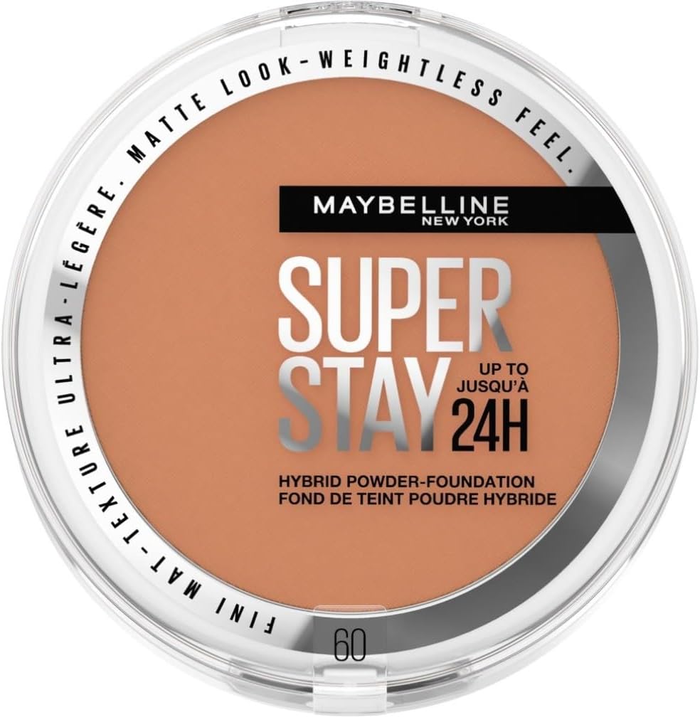 Maybelline Powder Foundation, Long-lasting 24H Wear, Medium to Full Coverage, Transfer, Water & Sweat Resistant, SuperStay 24H Hybrid Powder Foundation, 60