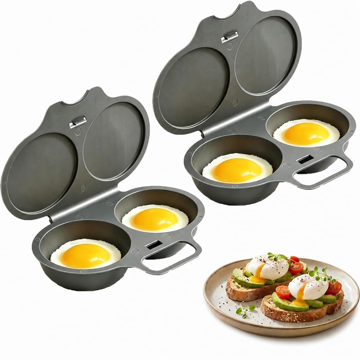 2PCS Microwave Egg Poacher Maker To Poach 2 Eggs，Dark Gray