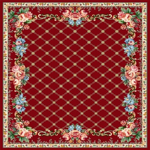 Tapis salle à manger rouge résistant usure style traditionnel - 2