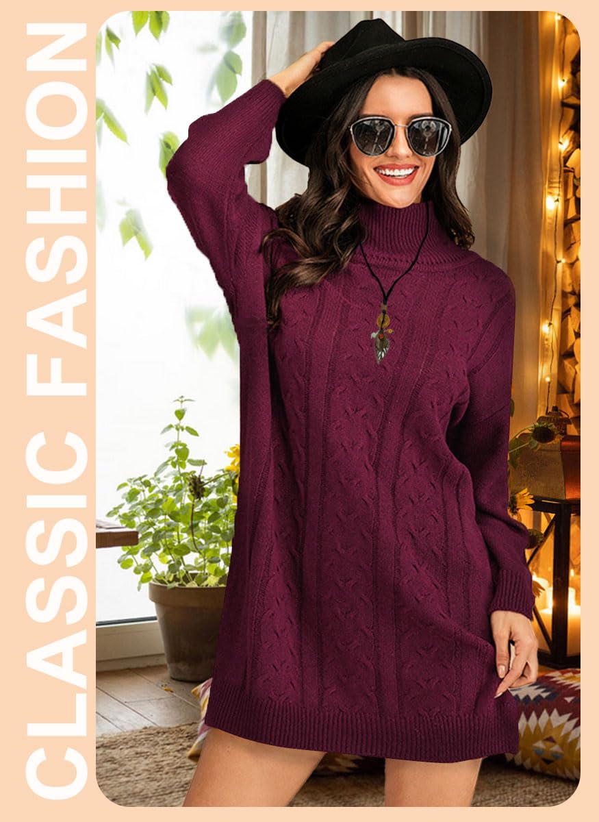 JFAN Vestito Invernale Donna Elegante Collo Alto Abito Lavorato a Maglia Vestiti Maglioni Girocollo Casual Trapezio Abito