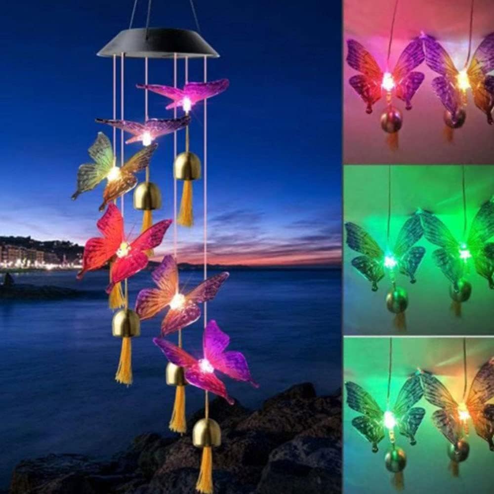 tooloflife Solar Wind Chime, LED Color Changing Solar Lights Outdoor Decorative Solar Wind Chime for Home/Yard/Patio/Garden/Mom Gift(Butterfly Shape) 4PCS