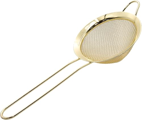 Colador de malla fina dorada  Tamiz de mano de acero inoxidable 304, filtro de cocina pequeño para hornear, té y coctelería