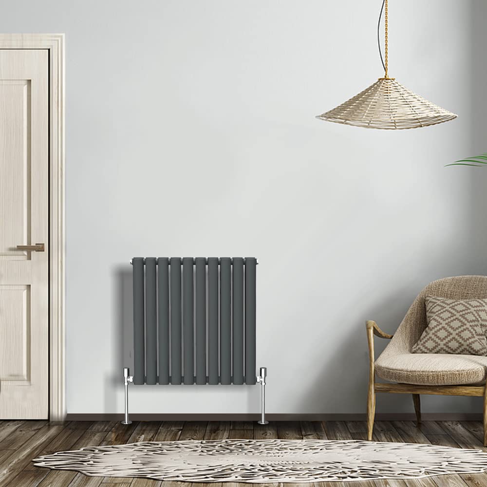 NRG Modern Radiator Anthracite 600x590mm Double Oval Panel Heater Interior Designer Horizontal Bathroom Radiators โ image 1