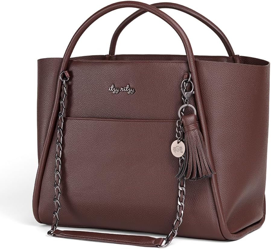 Itzy Ritzy Boss Tote Diaper Bag – Vegan Leather Tote with Stroller Straps, Changing Pad, Shoulder Straps & Tassel