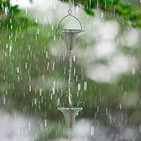 Vista 7 de Cadenas de lluvia de 10 pies para canalones, cadena captadora de lluvia de metal para drenaje de aleros, cadenas de canaletas de lluvia con 10 copas