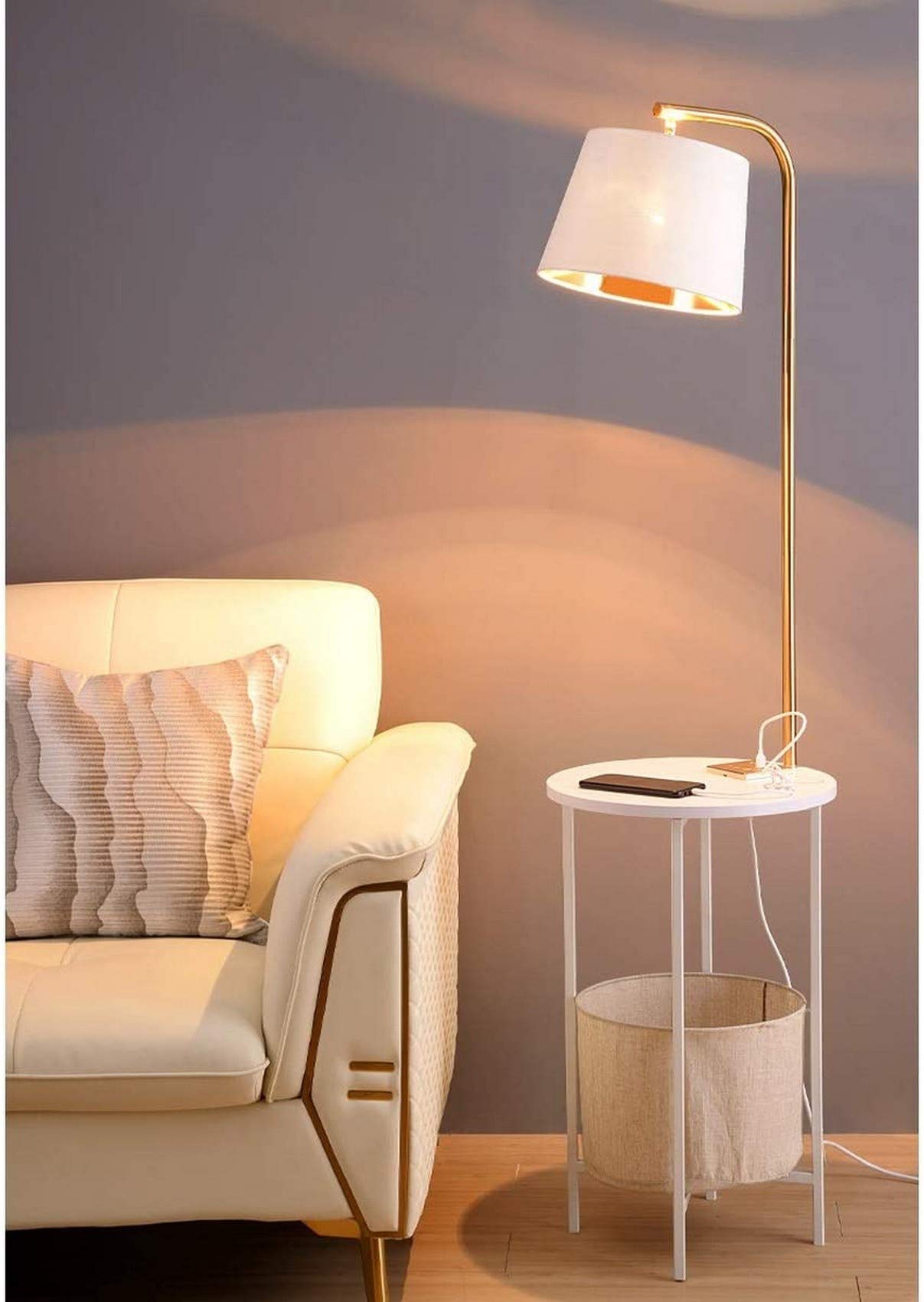 Modern Nightstand Led Floor Lamp Combination End Table Floor Light