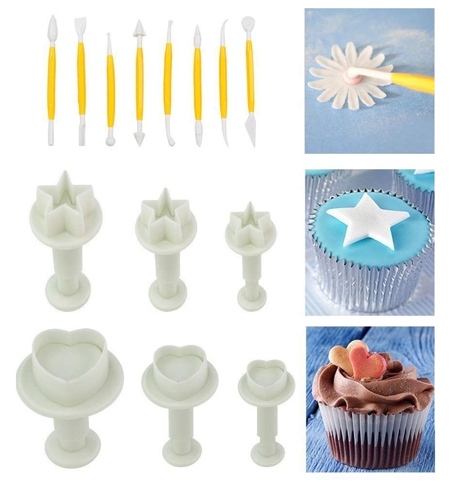 Moldes de fondant para decoración de pasteles, cortador de émbolo de galletas para tartas, moldes de pasta de goma para manualidades, hojas de flores, mariposas, forma de corazón, moldes de decoración 4