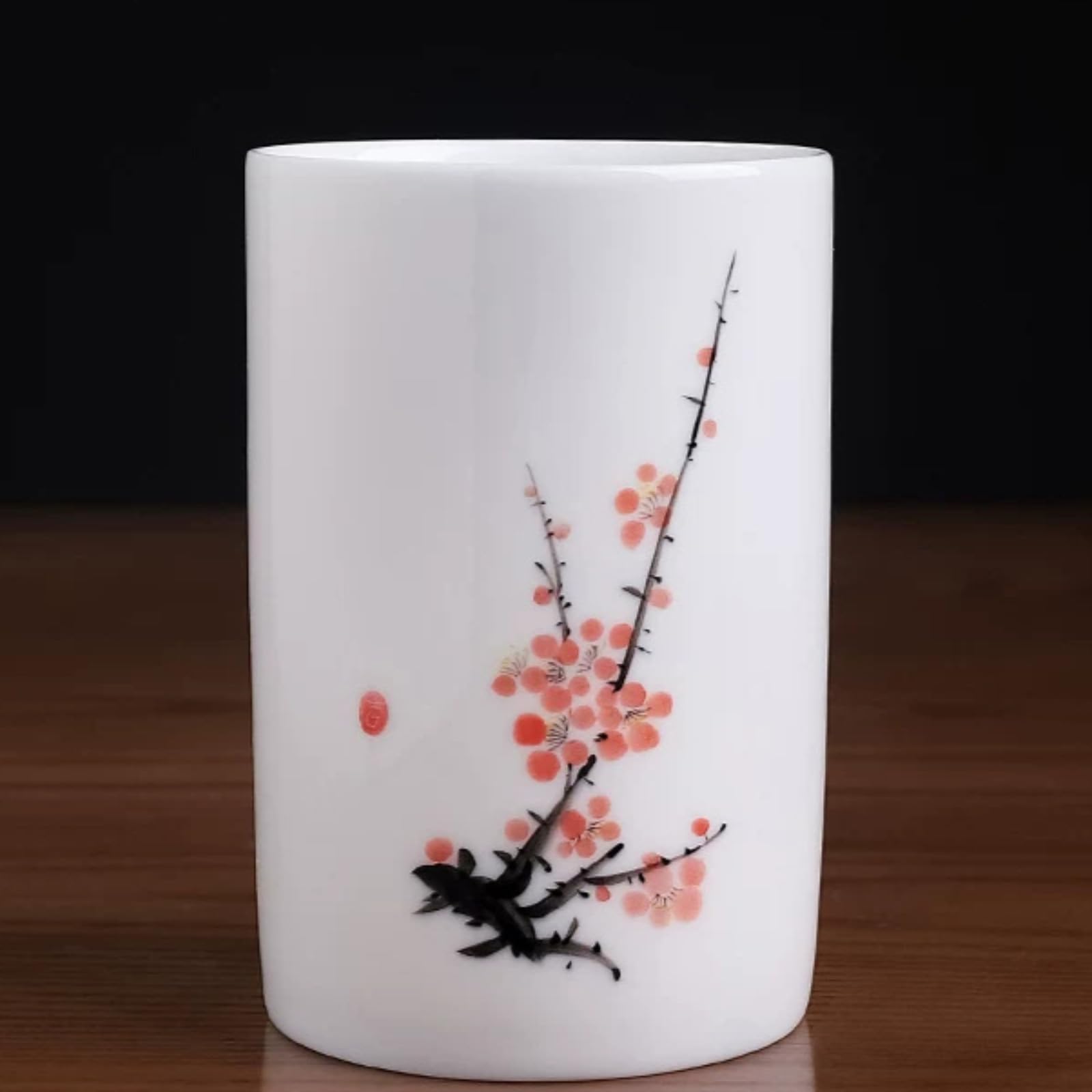 Keramik-Pflaumenblüte, handgezeichnet, 12 cm, Unterglasur-Farbe, Stifthalter, Tischdekoration