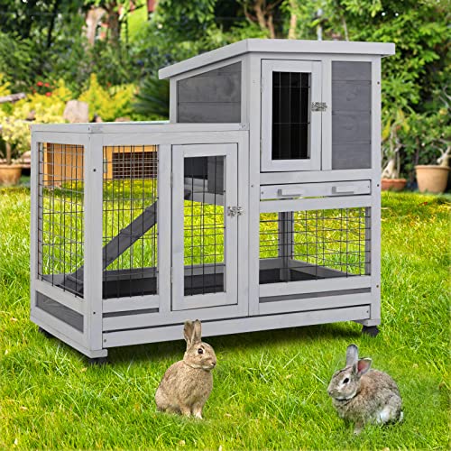 Bestpet RH-WD386-GRAY 37 Inch Wood Rabbit Hutch thumb #1