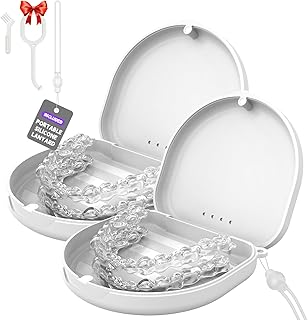 2Pack Retainer Case, Compatible with Invisalign, Slim Aligner Case with Vent Holes, Portable Orthodontic Box with Removal Tool, Brush and Lanyard, White