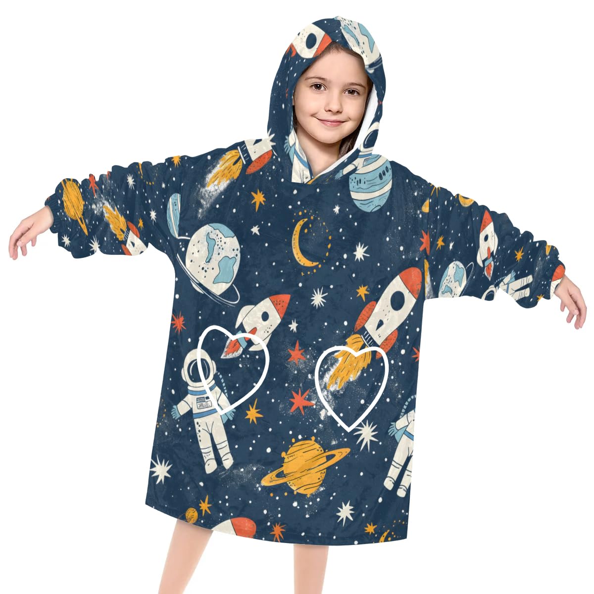 Pardick Wearable Blanket Hoodie for Kids, Resilient Astronaut Fleece Sweatshirt Blanket Oversized Blanket Sweatshirt with Pocket Flannel Warm Hooded Blanket 6-10 Year Old Girl Boy Gift, One Size