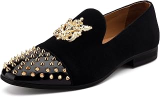Meijiana Mens Velvet Loafers Dress Shoes with Metal Embellishments Party Luxury Loafer Shoes