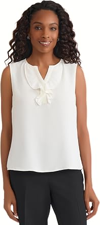 Kasper Womens Sleeveless Ruffled Placket Top
