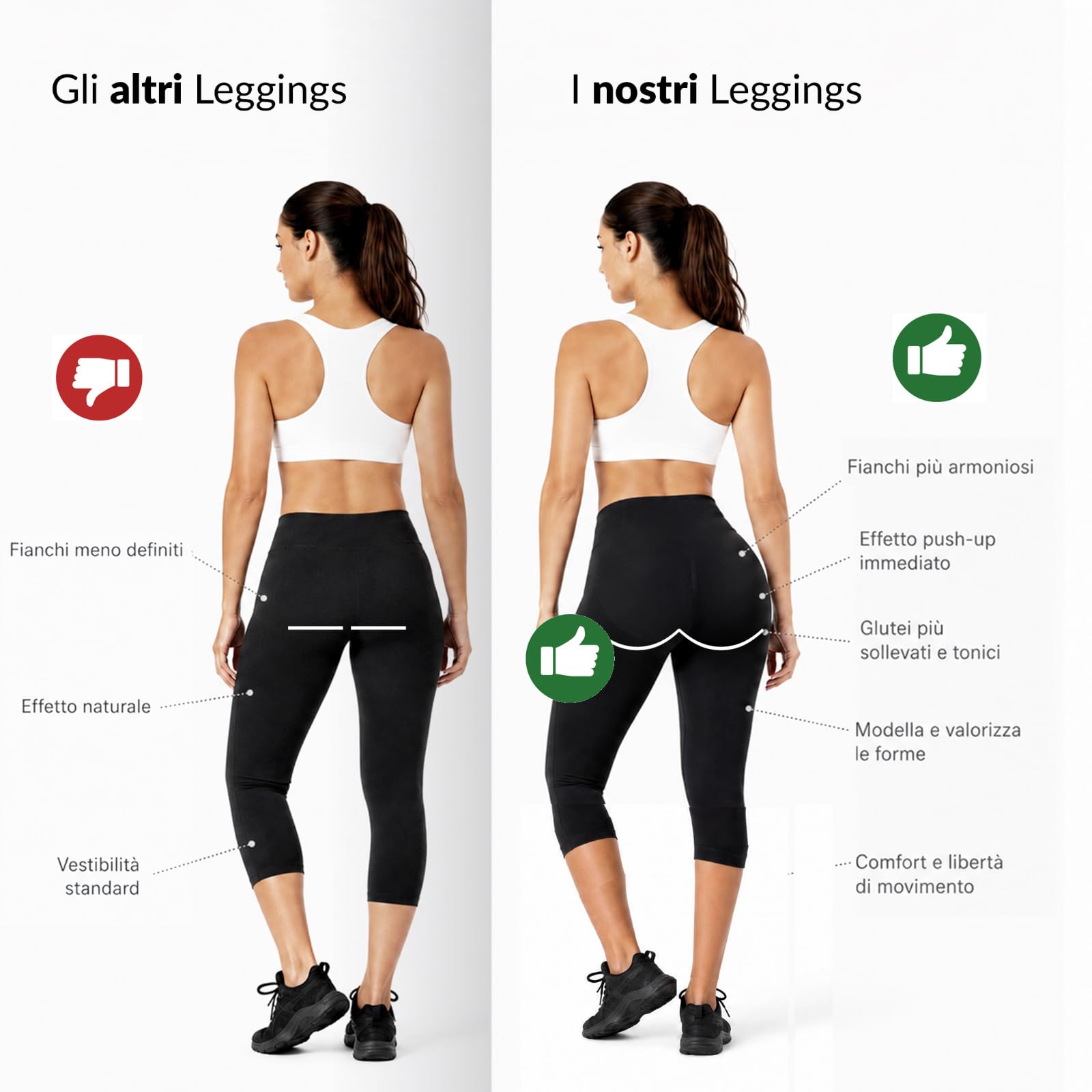 Generico Capri Push-Up Donna Nero, Leggings Modellanti Vita Alta, Pantalone Capri Elasticizzato 92% Poliammide 8% Elastan, Effetto Contenitivo, Made in Italy, Taglie S M L