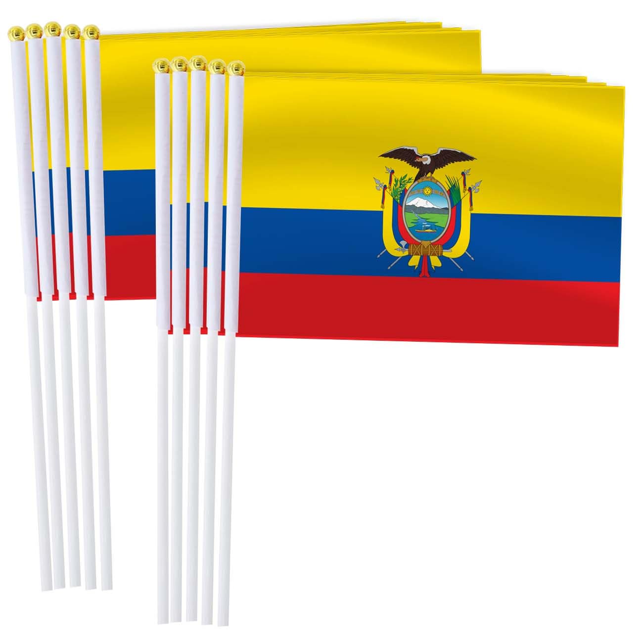 25 Pack Ecuador Handheld Small Flag,Mini Ecuadorians Hand Held Miniature Stick Decor