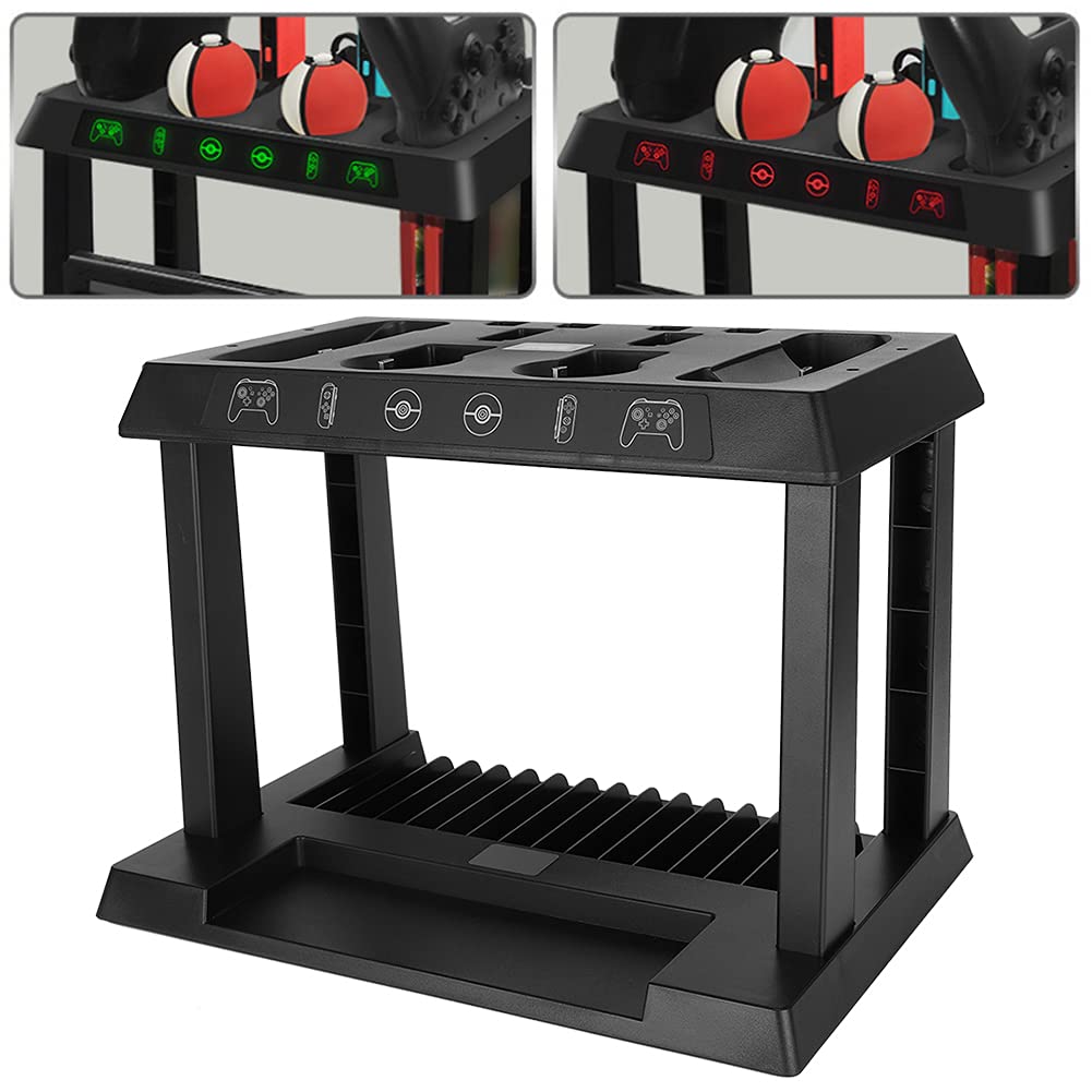 Wakects Base di Ricarica per Gamepad, Supporto per Carte da Gioco Multifunzione in ABS, Ingresso 5 V 3 A con Indicatore Luminoso, Carica Controller e Memorizza Schede Console per Utenti