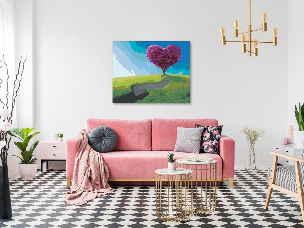Malowanie według liczb - liliowa drzewo w kształcie serca 80 x 100 cm bez blejtramy