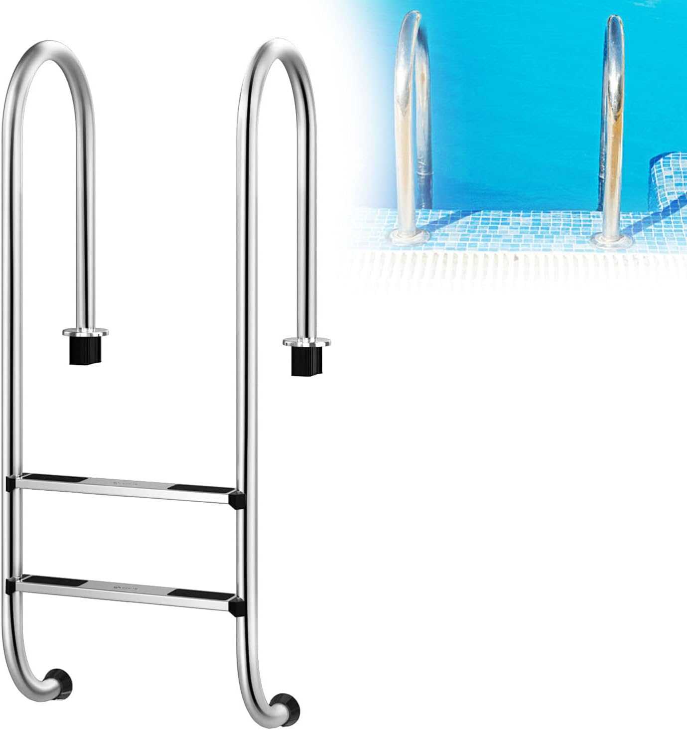 Stainless Steel Inground Pool Ladder, Swimming Pool Ladder, Anti-Slip Rubber Feet Stairs Ladder for In-ground Swimming Pool and Exit System