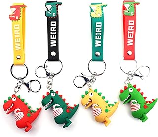 ZHome Cartoon Dinosaur Pendant Keychain Ring, Kawaii Silicone Dinosaur Key Chain Keyring Charms for Bag Purse Decor Multicolor 4Pcs/Set