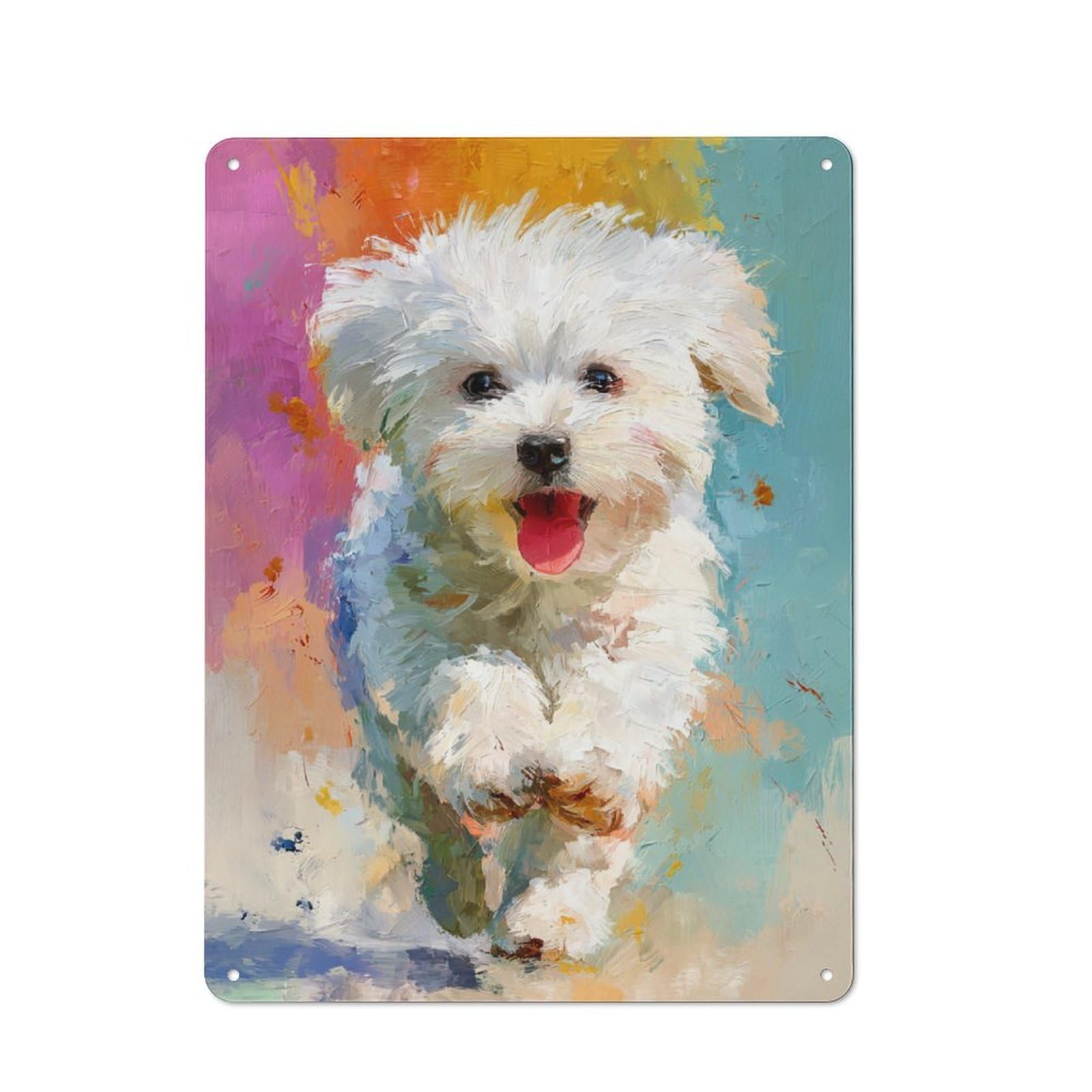 Junmoney Joyful Poodle Portrait -1 Tin Wall Plaque 40X30cm With For Living Room Wall, Gift For Feature Wall Decorators During The Christmas Season