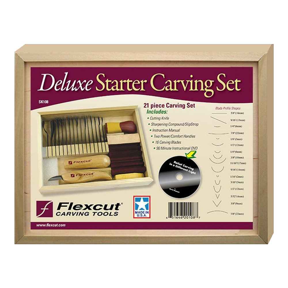 Flexcut SK108 Deluxe Starter Carving Set with 16 Carving Bla