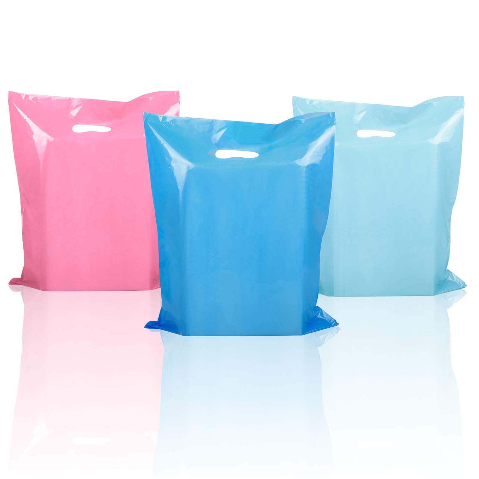 Umikk180 PCS Merchandise Bags,Plastic Retail Bags,Plastic Shopping Bags,Large Glossy Plastic Bags with Handles，12x15 inch,Purple, Pink，Blue