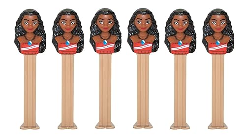 PEZ Moana - Dispensadores de dulces para fiestas de cumpleaños, juego de 6 dispensadores Moana PEZ con repuestos de dulces, regalos Moana, recuerdo
