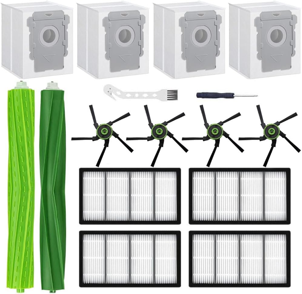 16 Pack Replacement Parts For iRobot Roomba s9 (9150) s9+ s9 Plus (9550) s Series Vacuum Cleaner, 2 Set Rubber Brushes,6 Side Brushes,6 HEPA Filters,2 Tools