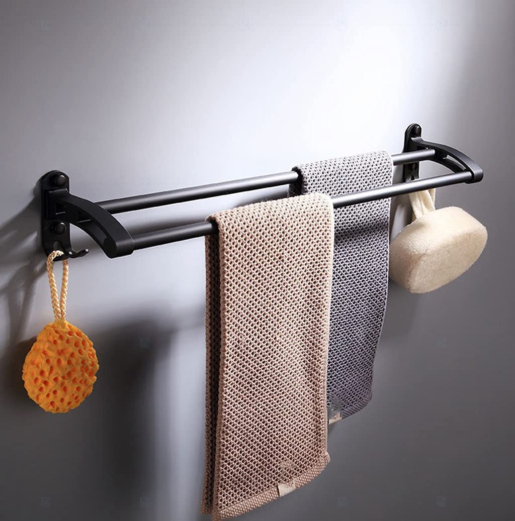 Porte-serviettes salle de bain double noir en aluminium antirouille à double barre 60cm