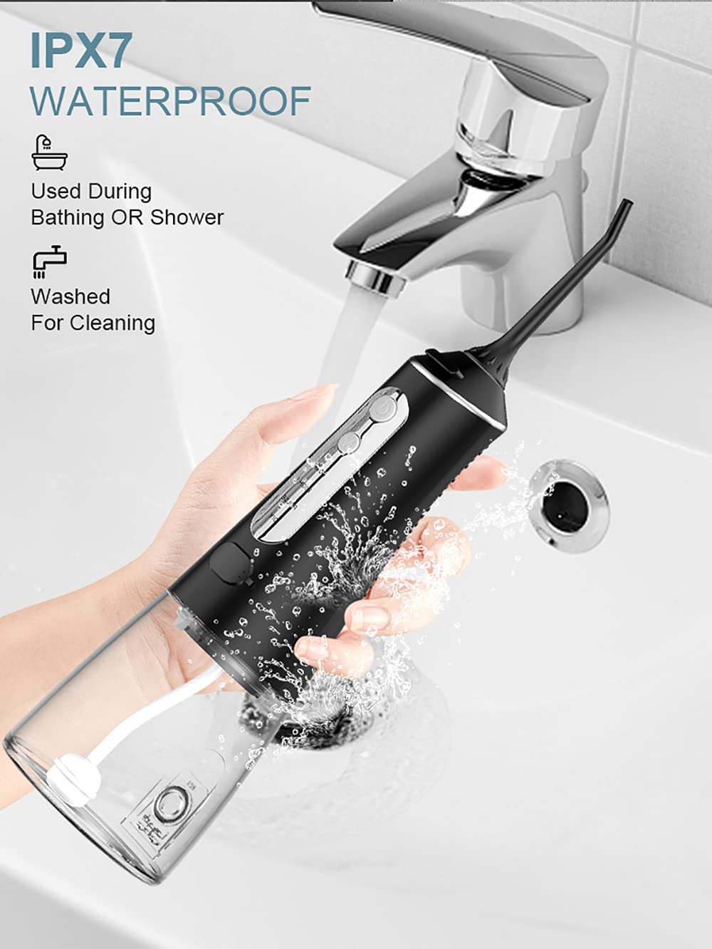 Idropulsore senza fili Irrigatore dentale con modalità fai da te Serbatoio da 300 ml IPX7 Impermeabile Portatile USB Ricaricabile Cleaner per Viaggi Casa Ufficio 6pcs Jet Tips