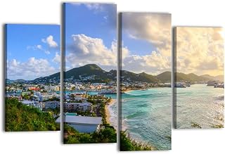 Canvas Wall Art for Bedroom 4 Panels Philipsburg Sint Maarten Dutch Antilles cityscape Great Salt Pond Framed Art Prints Wall Decor for Bathroom Ready to Hang Western Home Decor Office Bar