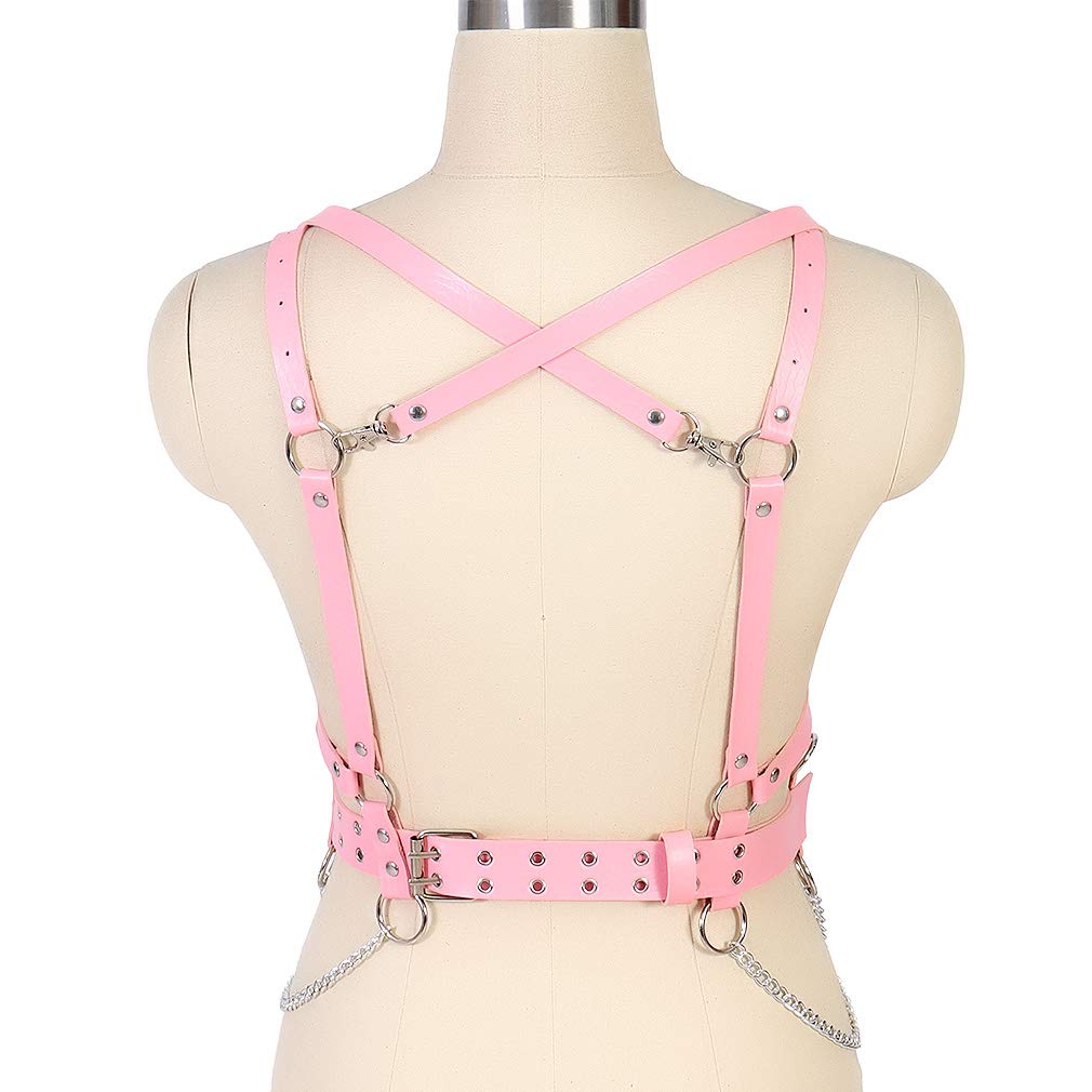 Frauen Vollleder Geschirr BodyChain Taille Strumpfgürtel Set Punk Festival Tanz Rave Kostüme