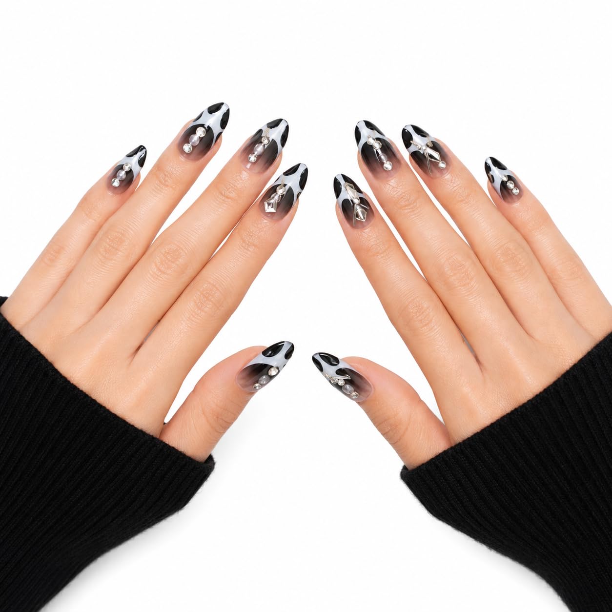 24 Pcs Press On Nails for Women with Adhesive Tabs | Reusable Glossy Almond Fake Nails | Full Cover Artificial Stick On Nails | Salon Style Nail Extensions for Party, Wedding, Office & Daily Wear