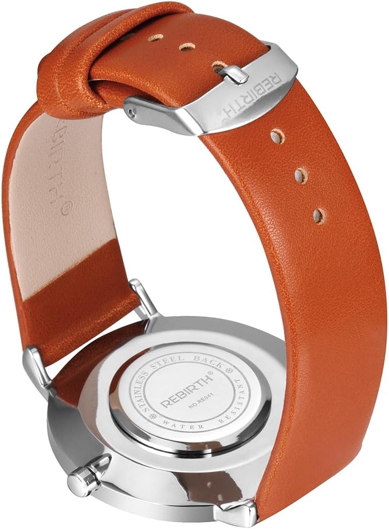CARLIEN Men Simple Ultra-Thin Watches Business Analog Black Quartz Watches with Leather Strap (Orange)